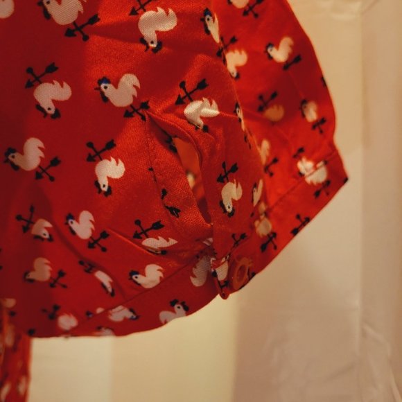 Forever 21 Rooster Print Red Fit and Flare Dress with Belt M - Picture 10 of 14